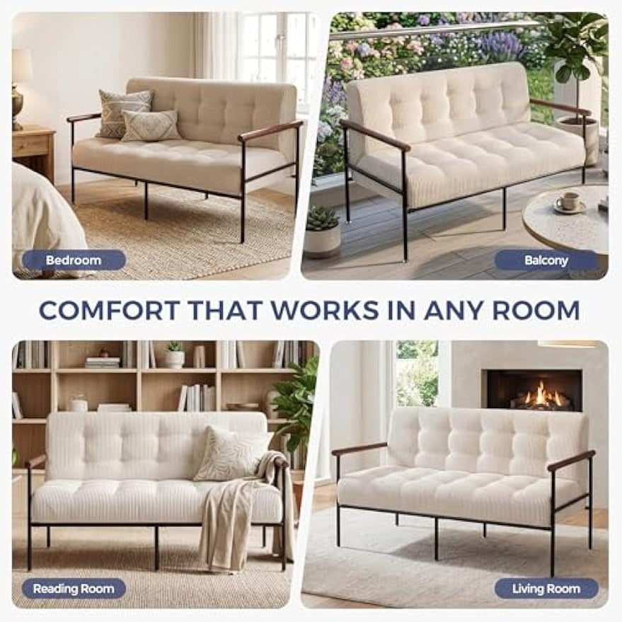 Tufted Loveseat Sofa with Wood Armrests
