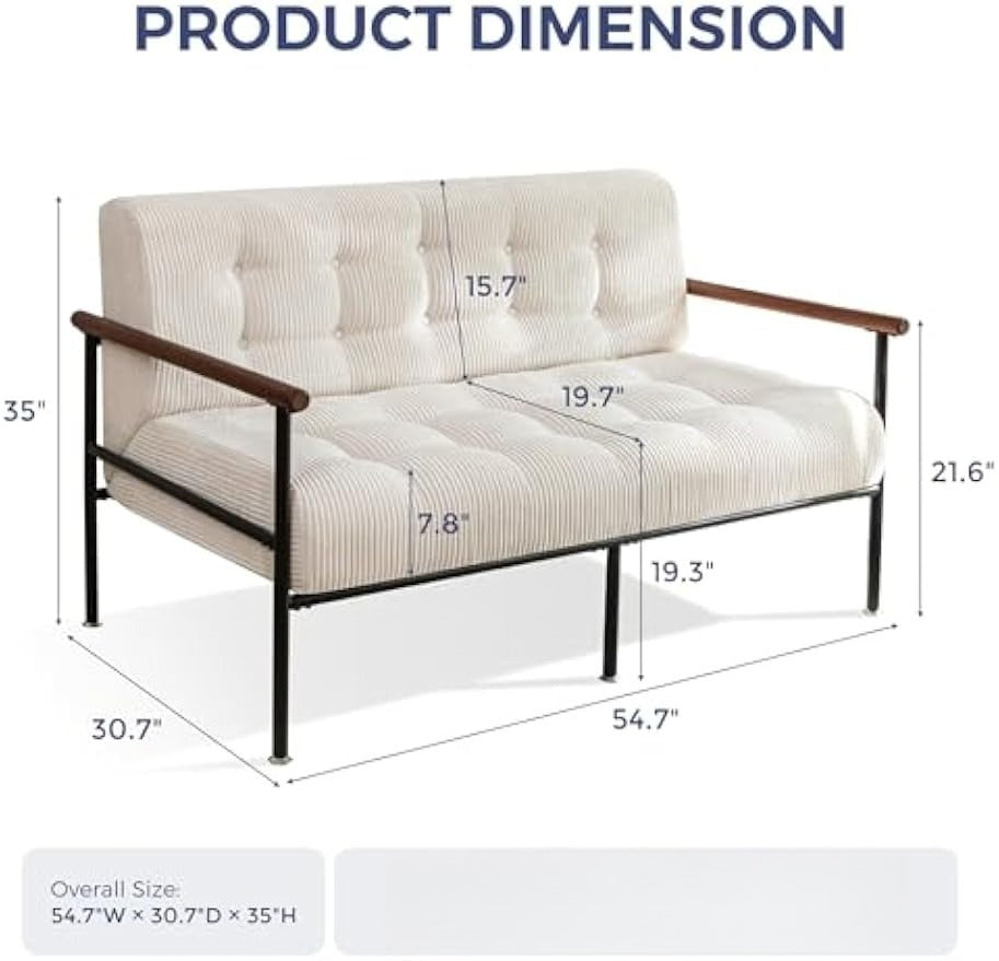 Tufted Loveseat Sofa with Wood Armrests