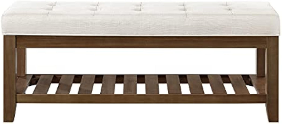 Tufted Linen Ottoman Storage Bench