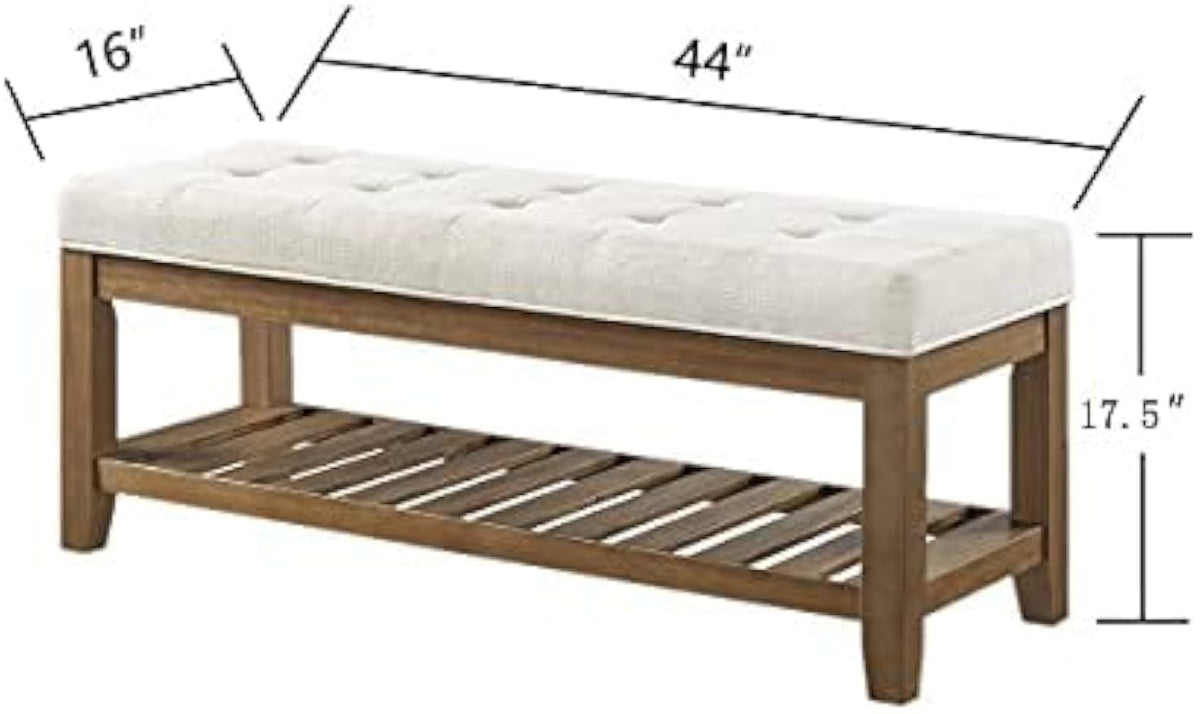 Tufted Linen Ottoman Storage Bench