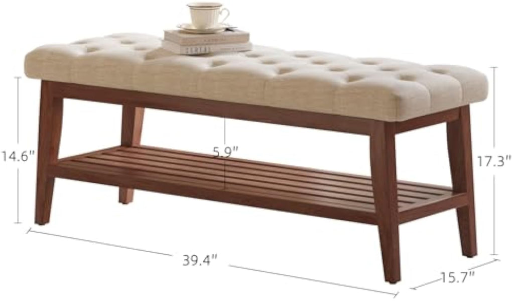 Linen Upholstered Storage Entryway Bench