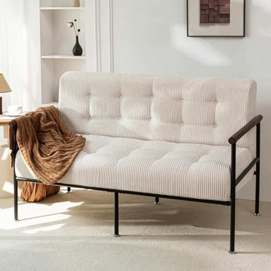 Tufted Loveseat Sofa with Wood Armrests