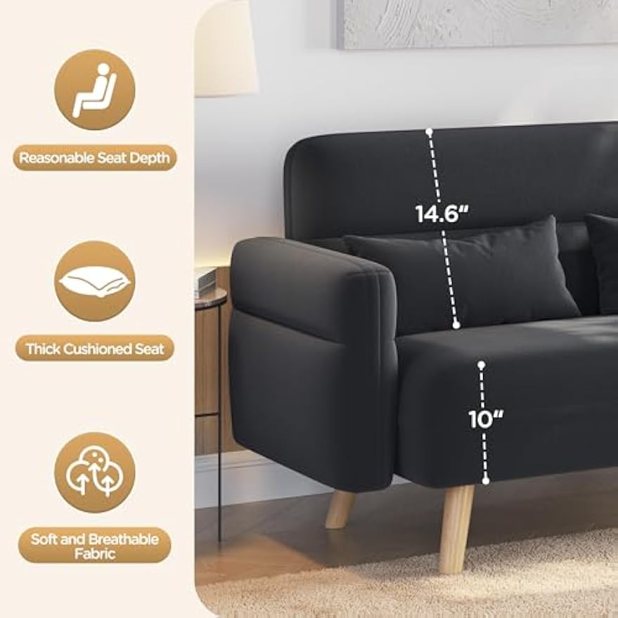 Mid‑Century Compact Fabric Loveseat Sofa