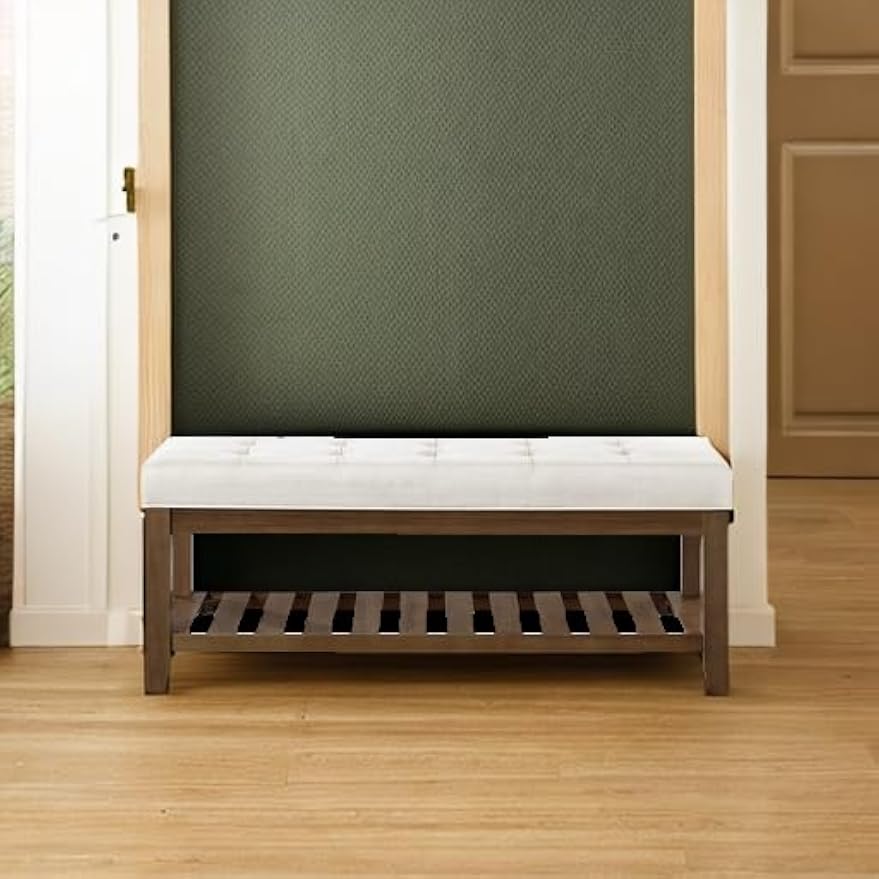 Tufted Linen Ottoman Storage Bench