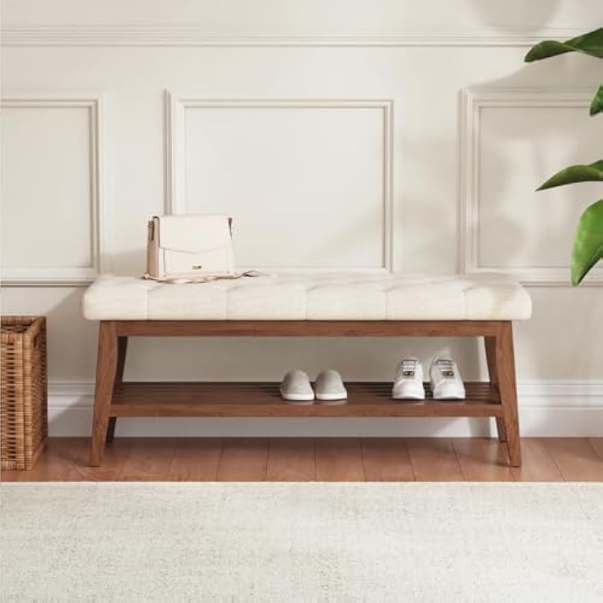 Linen Upholstered Storage Entryway Bench