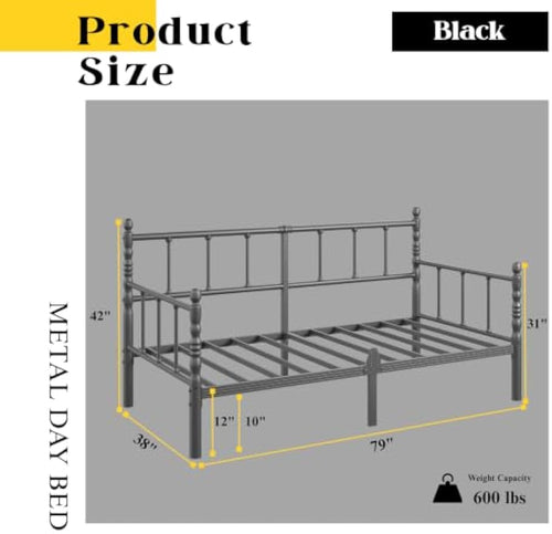 Classic Twin Metal Daybed Frame with Headboard