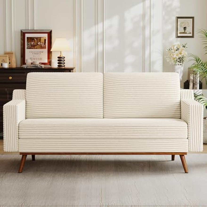 Mid‑Century Corduroy Loveseat Sofa