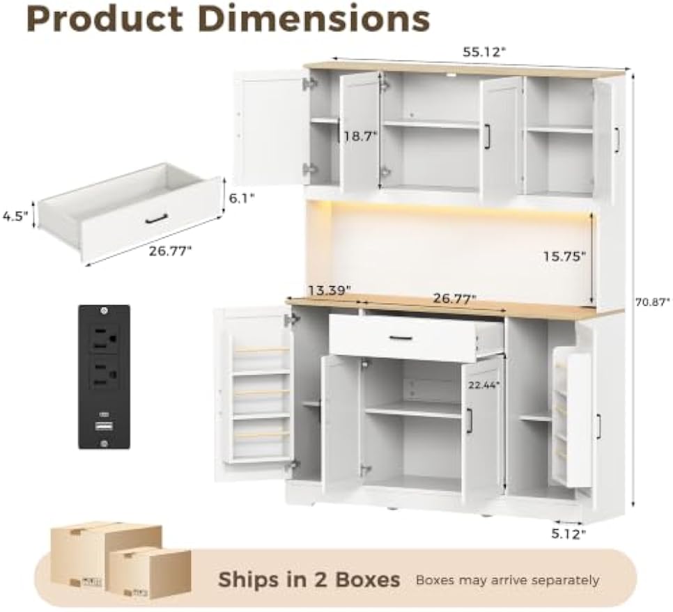 Kitchen Pantry Hutch with Charging Station