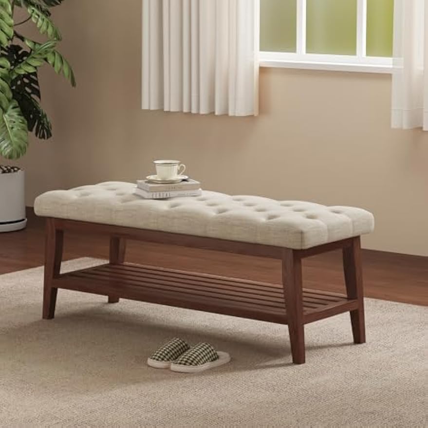 Linen Upholstered Storage Entryway Bench