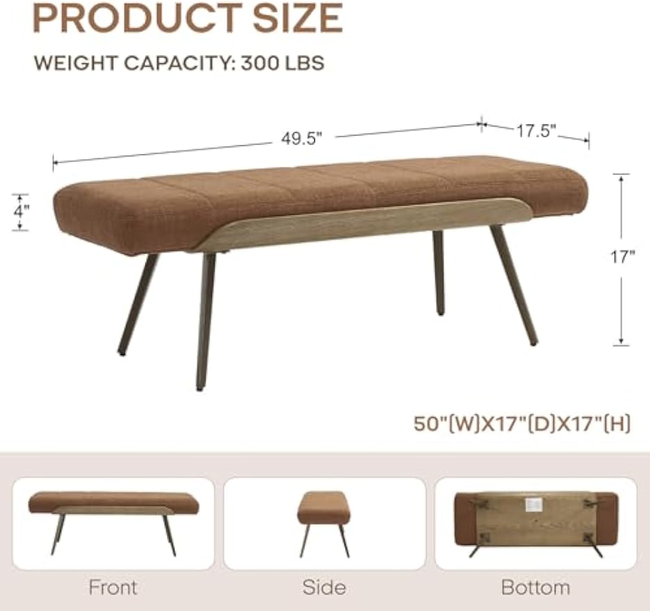 Mid‑Century Upholstered Accent Bench