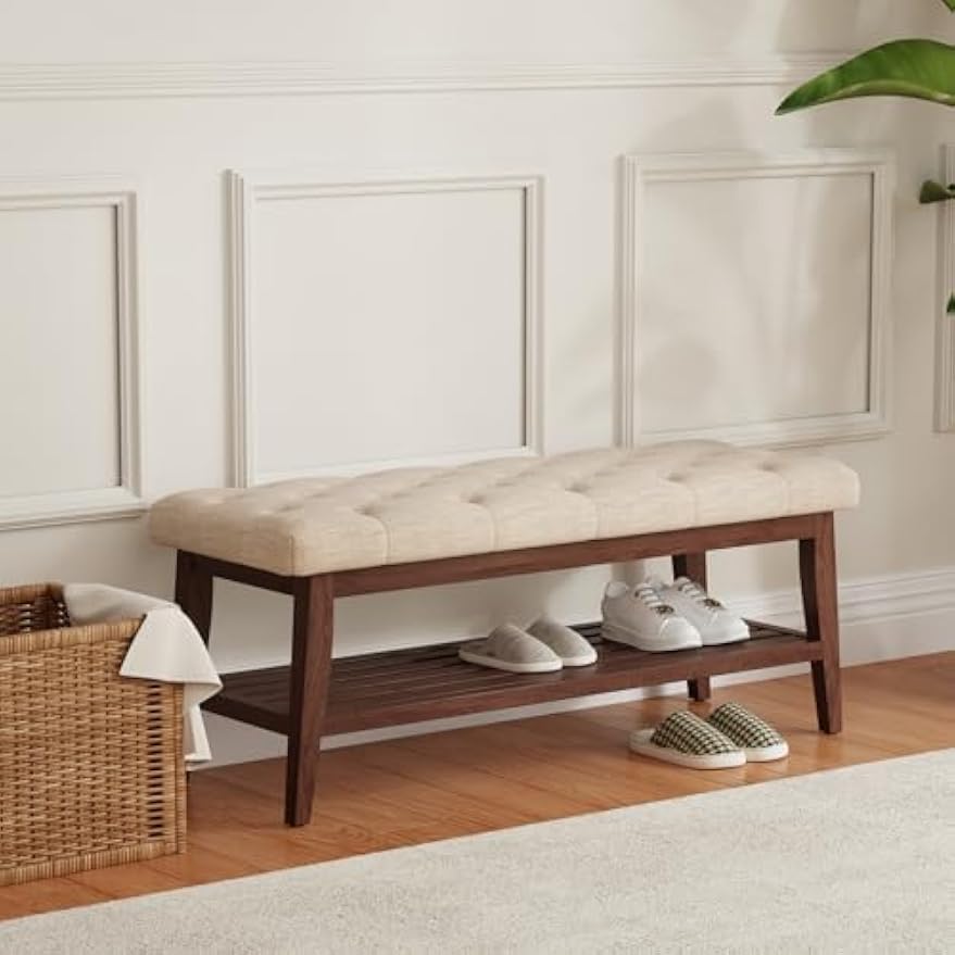 Linen Upholstered Storage Entryway Bench