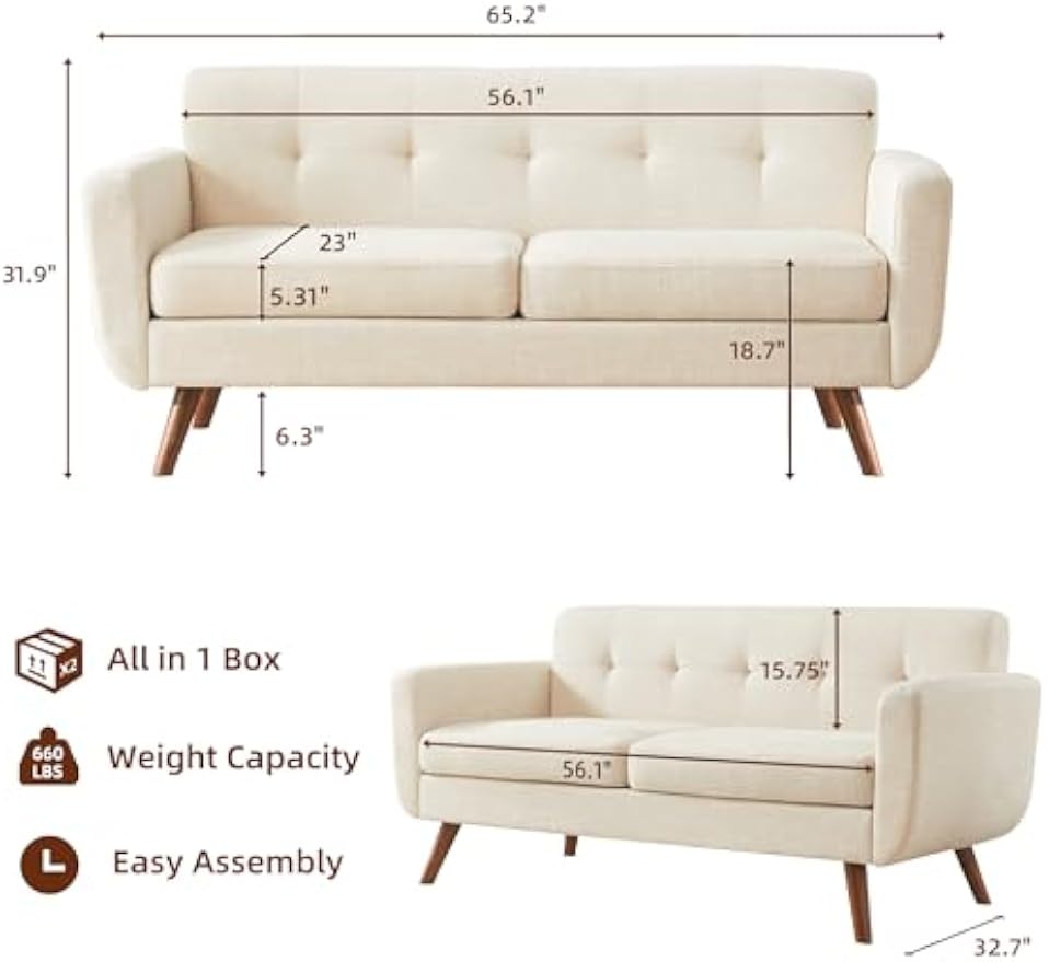 Mid‑Century Tufted Loveseat Sofa