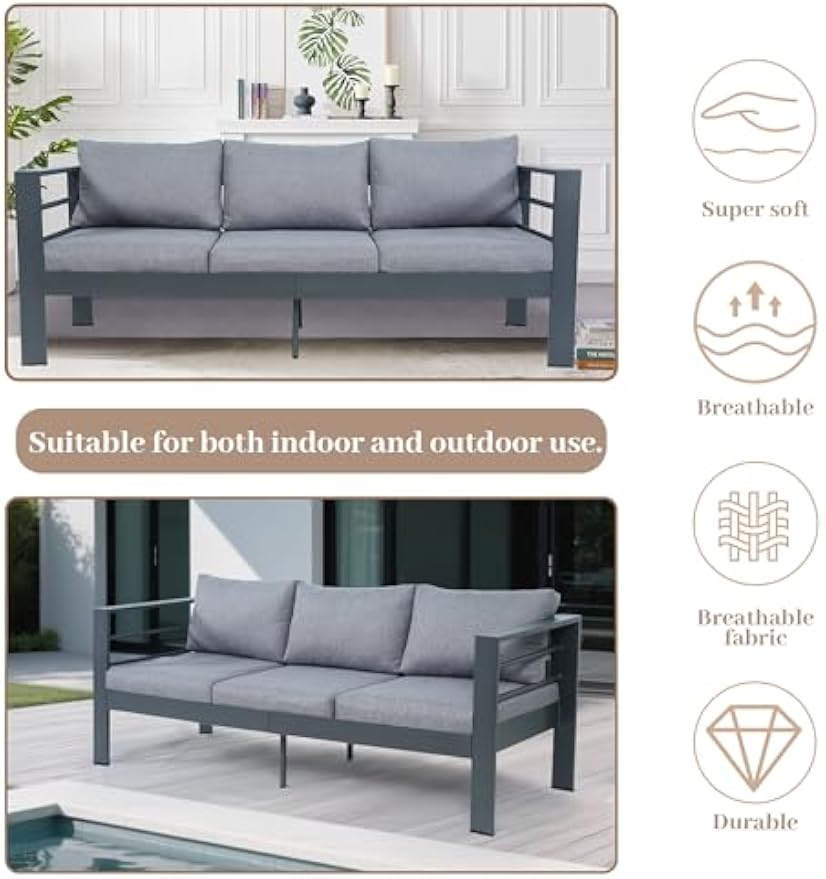 Wrought‑Iron 3‑Seat Outdoor Patio Sofa
