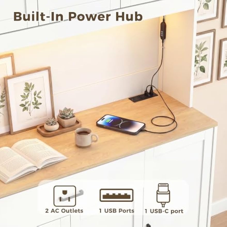 Kitchen Pantry Hutch with Charging Station