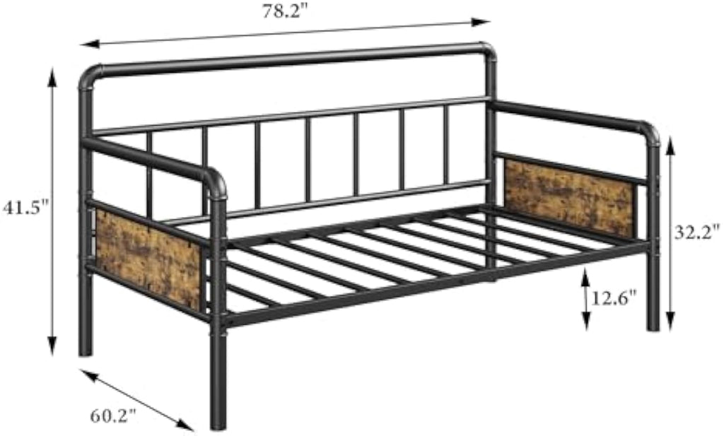 Metal Full‑Size Daybed Frame with Wooden Headboard
