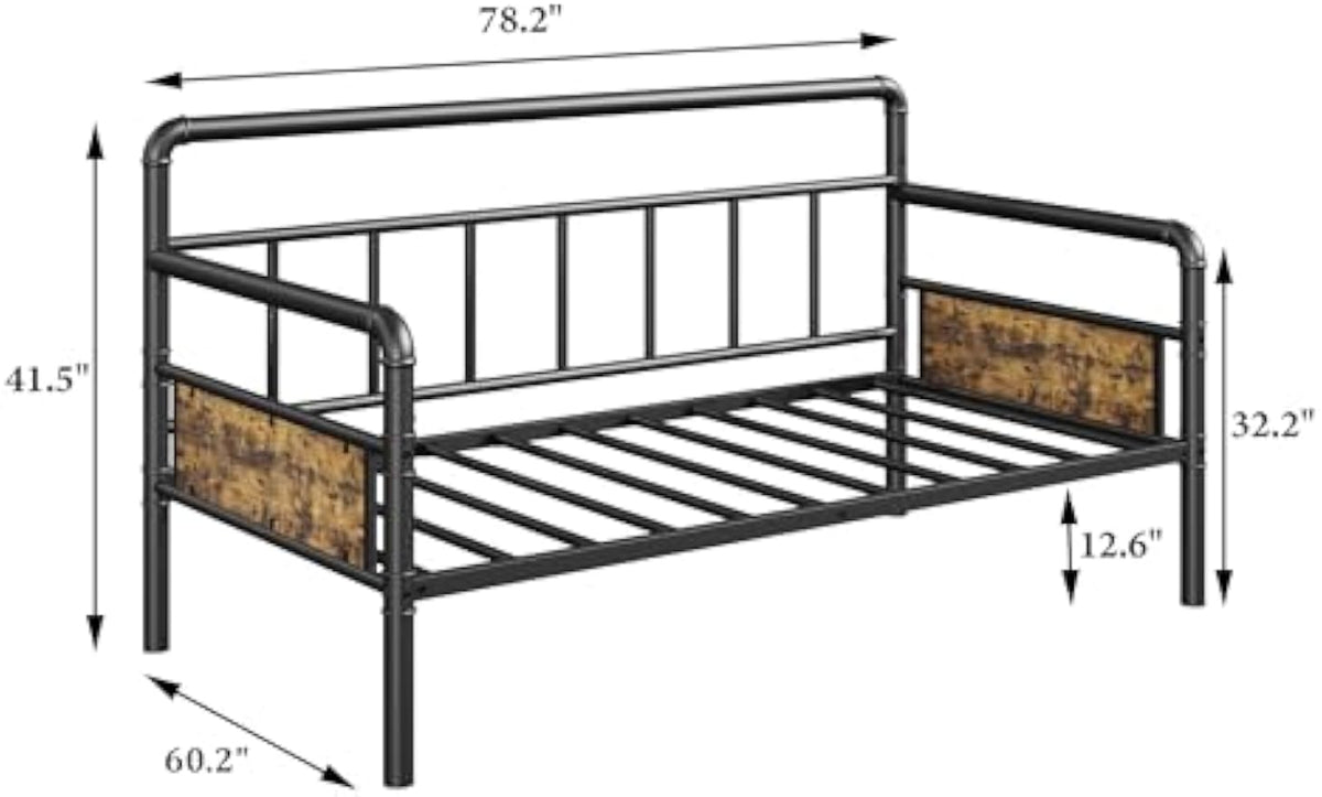 Metal Full‑Size Daybed Frame with Wooden Headboard