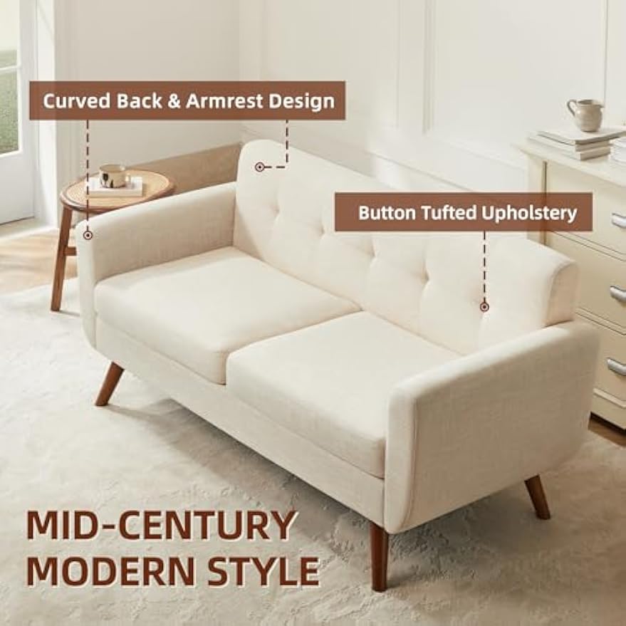 Mid‑Century Tufted Loveseat Sofa