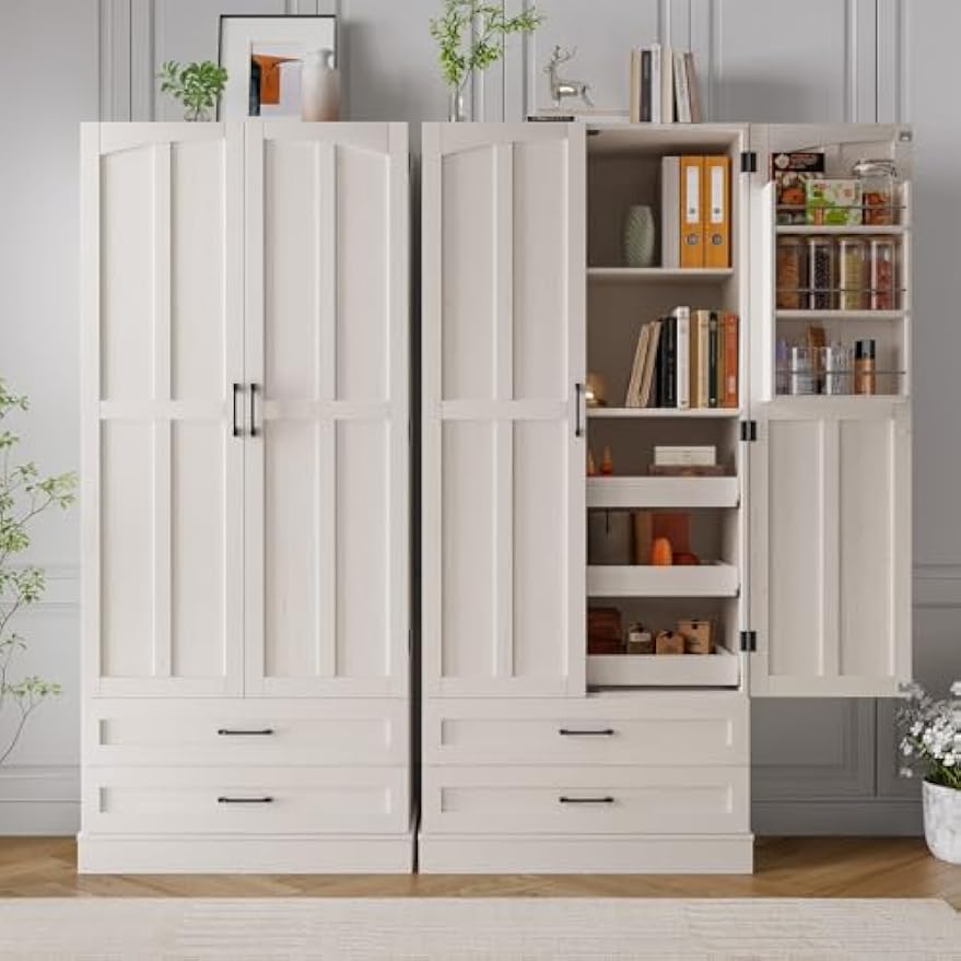 71" Farmhouse Freestanding Kitchen Pantry Storage Cabinet