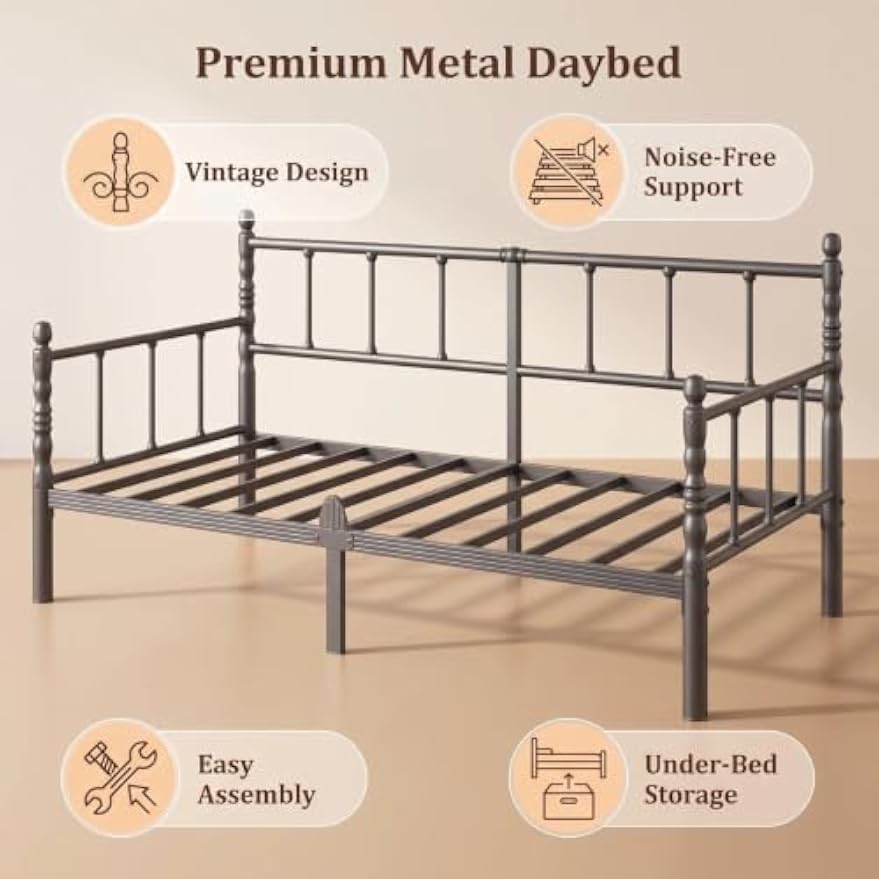 Classic Twin Metal Daybed Frame with Headboard