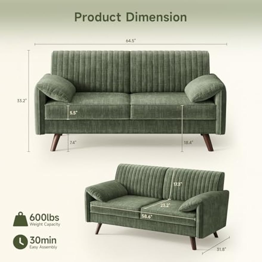 Modern Chenille Padded Loveseat Sofa