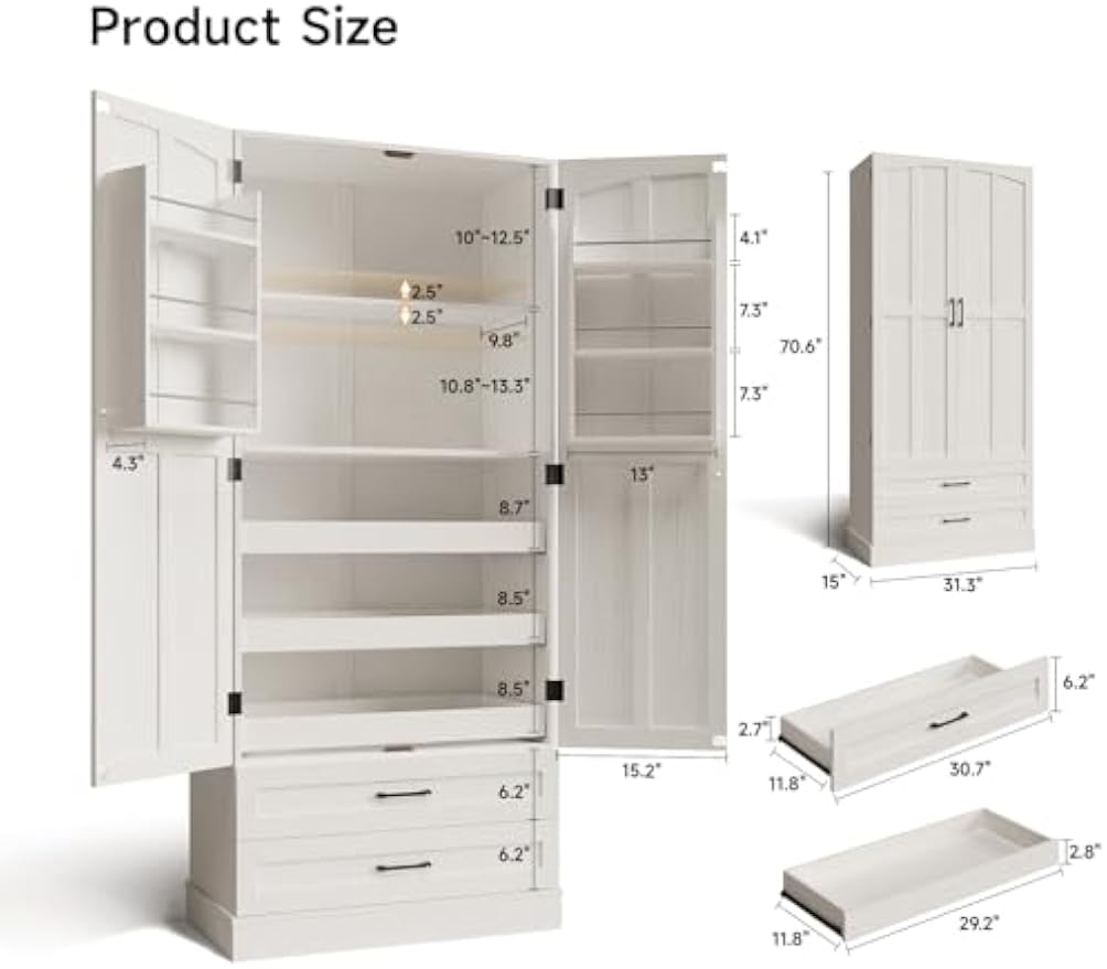 71" Farmhouse Freestanding Kitchen Pantry Storage Cabinet