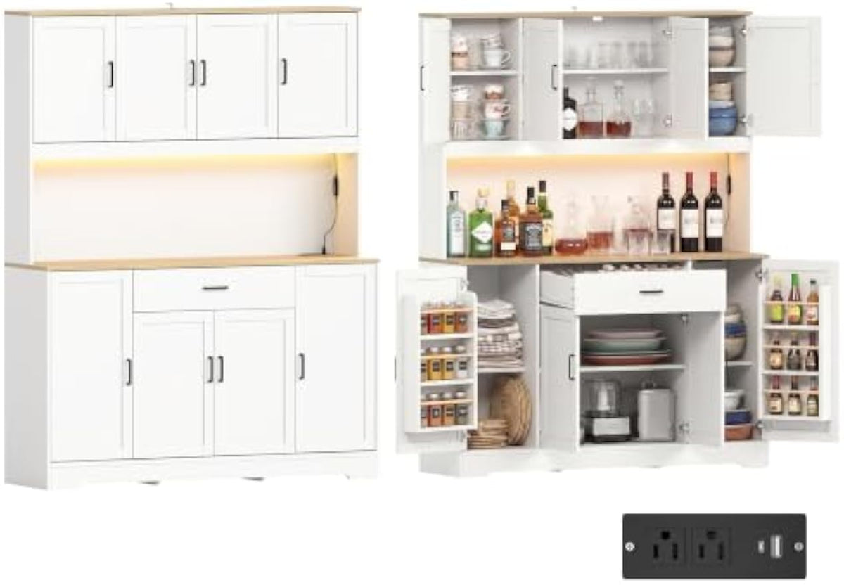 Kitchen Pantry Hutch with Charging Station