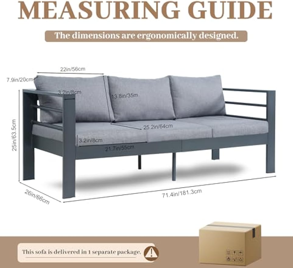 Wrought‑Iron 3‑Seat Outdoor Patio Sofa