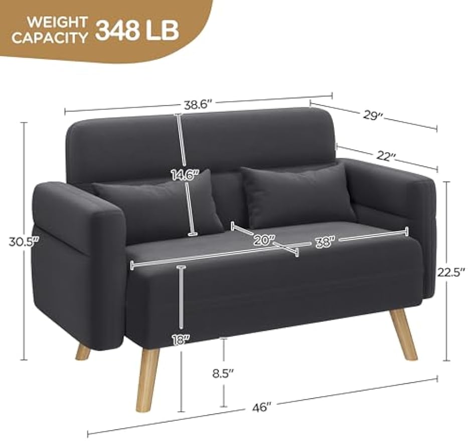 Mid‑Century Compact Fabric Loveseat Sofa