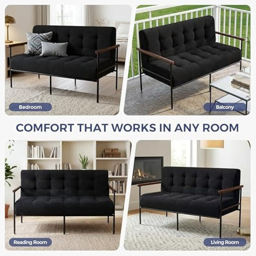 Tufted Loveseat Sofa with Wood Armrests