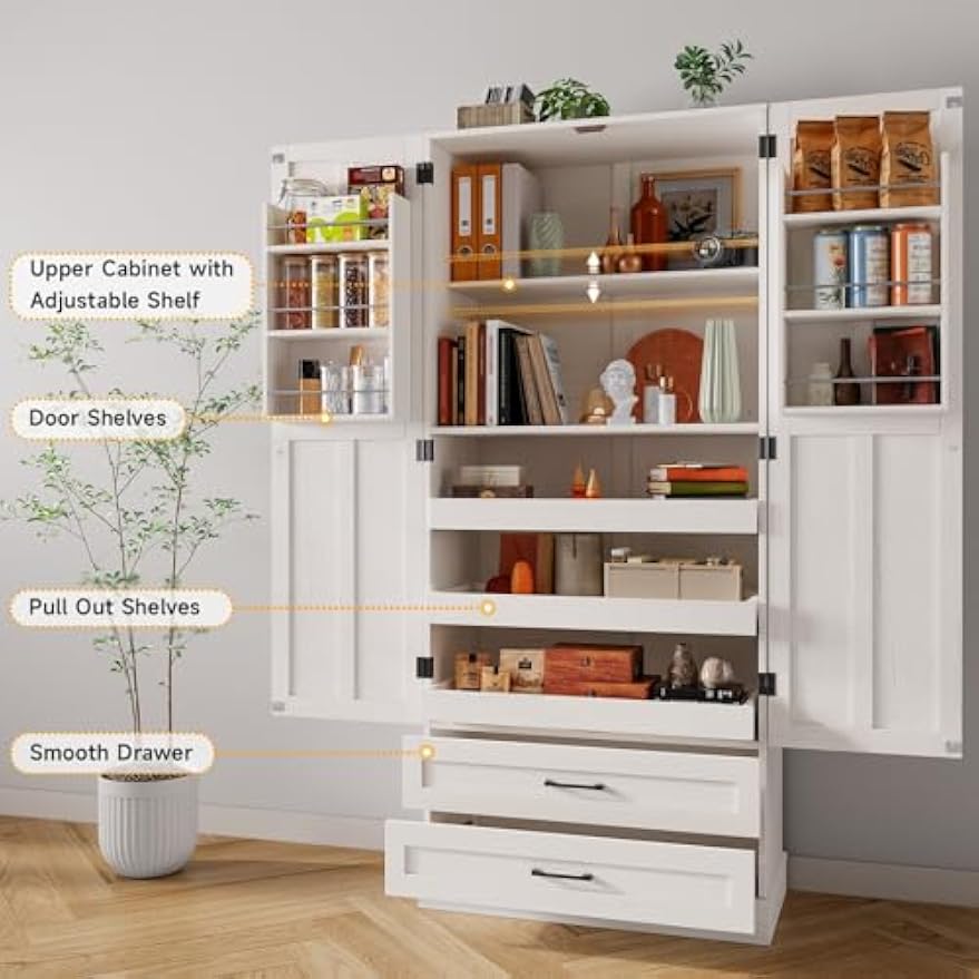 71" Farmhouse Freestanding Kitchen Pantry Storage Cabinet