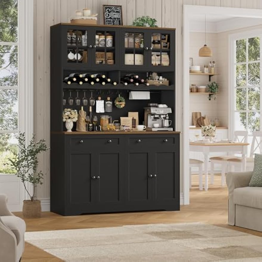 75" Tall Kitchen Pantry Storage Coffee Bar Hutch Cabinet