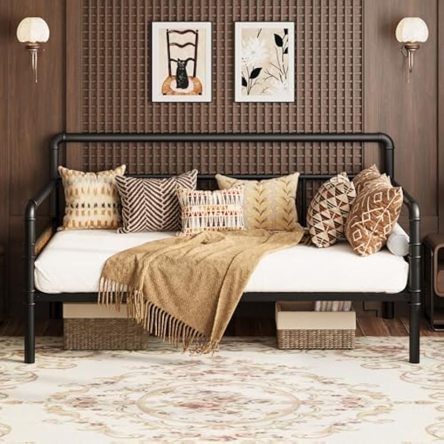 Metal Full‑Size Daybed Frame with Wooden Headboard