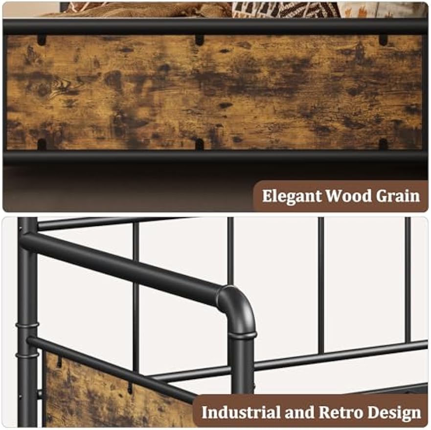 Metal Full‑Size Daybed Frame with Wooden Headboard