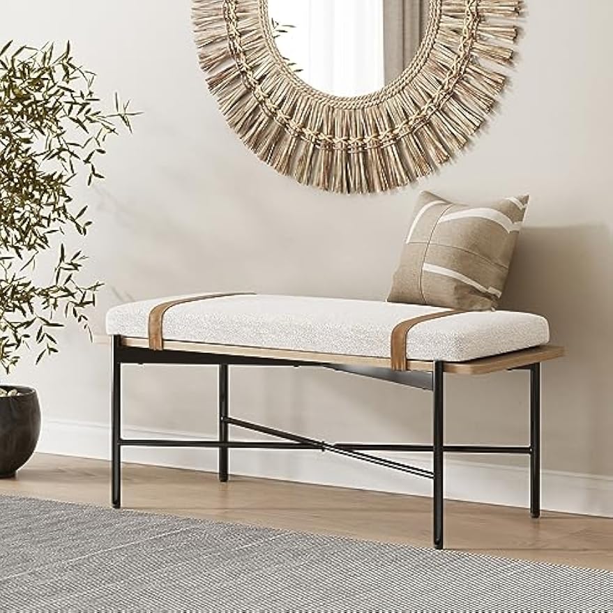 Boucle Upholstered Entryway Bench