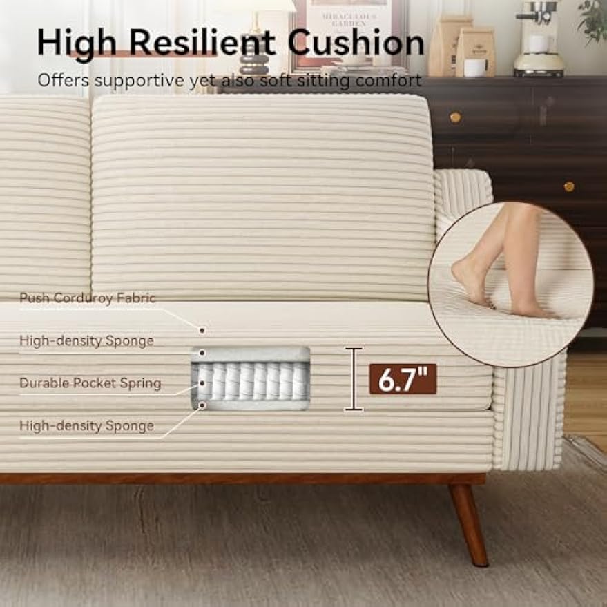 Mid‑Century Corduroy Loveseat Sofa