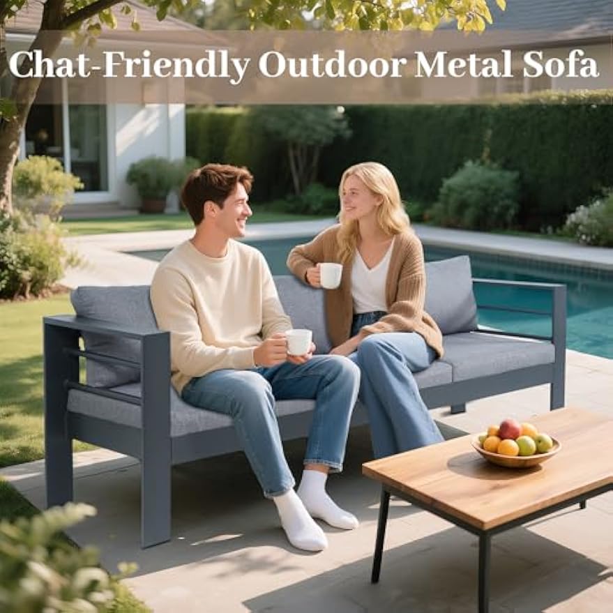 Wrought‑Iron 3‑Seat Outdoor Patio Sofa