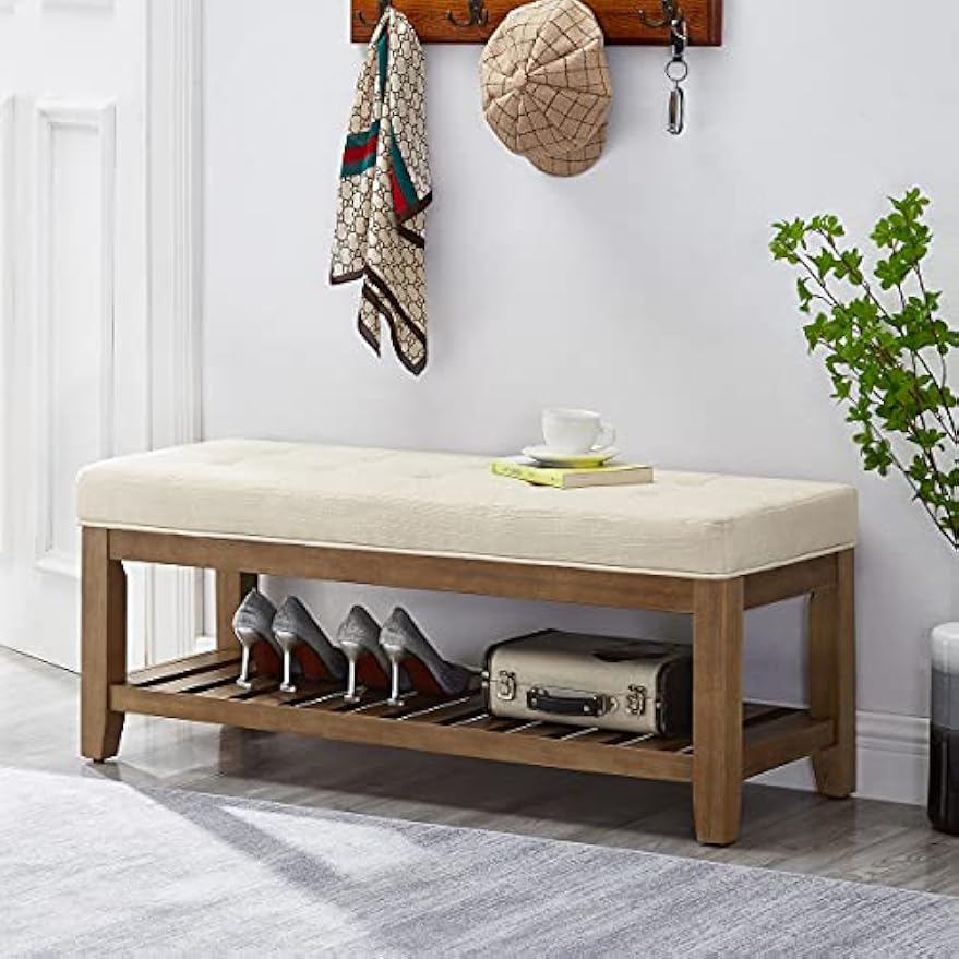 Tufted Linen Ottoman Storage Bench