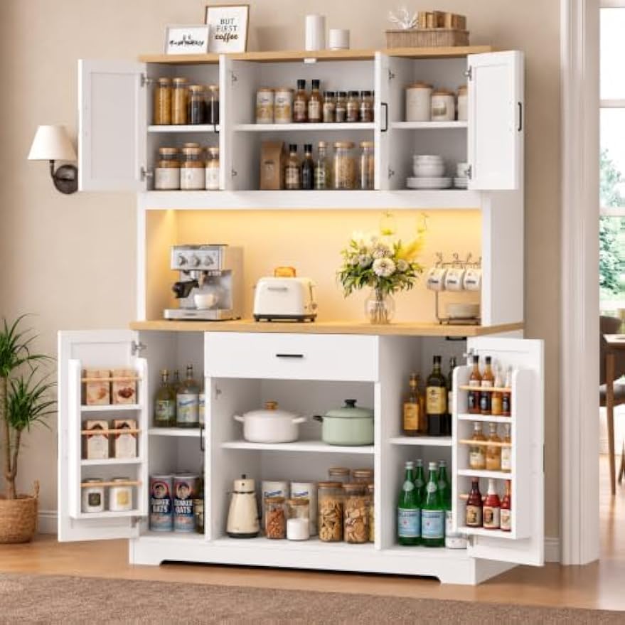 Kitchen Pantry Hutch with Charging Station