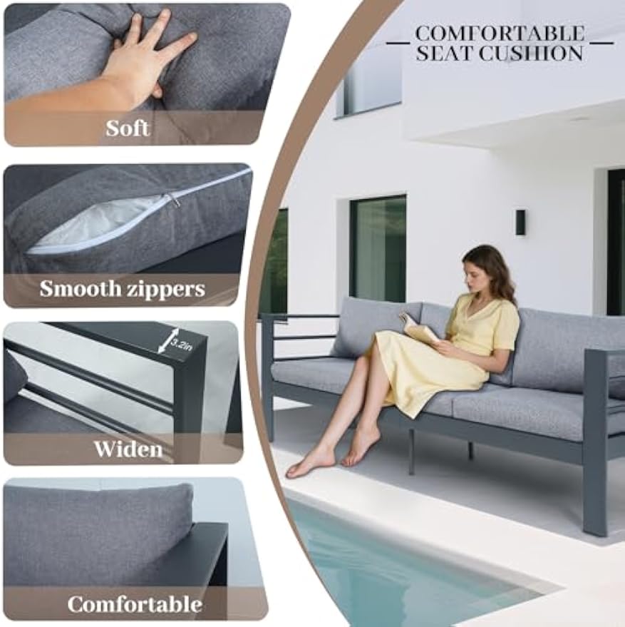 Wrought‑Iron 3‑Seat Outdoor Patio Sofa