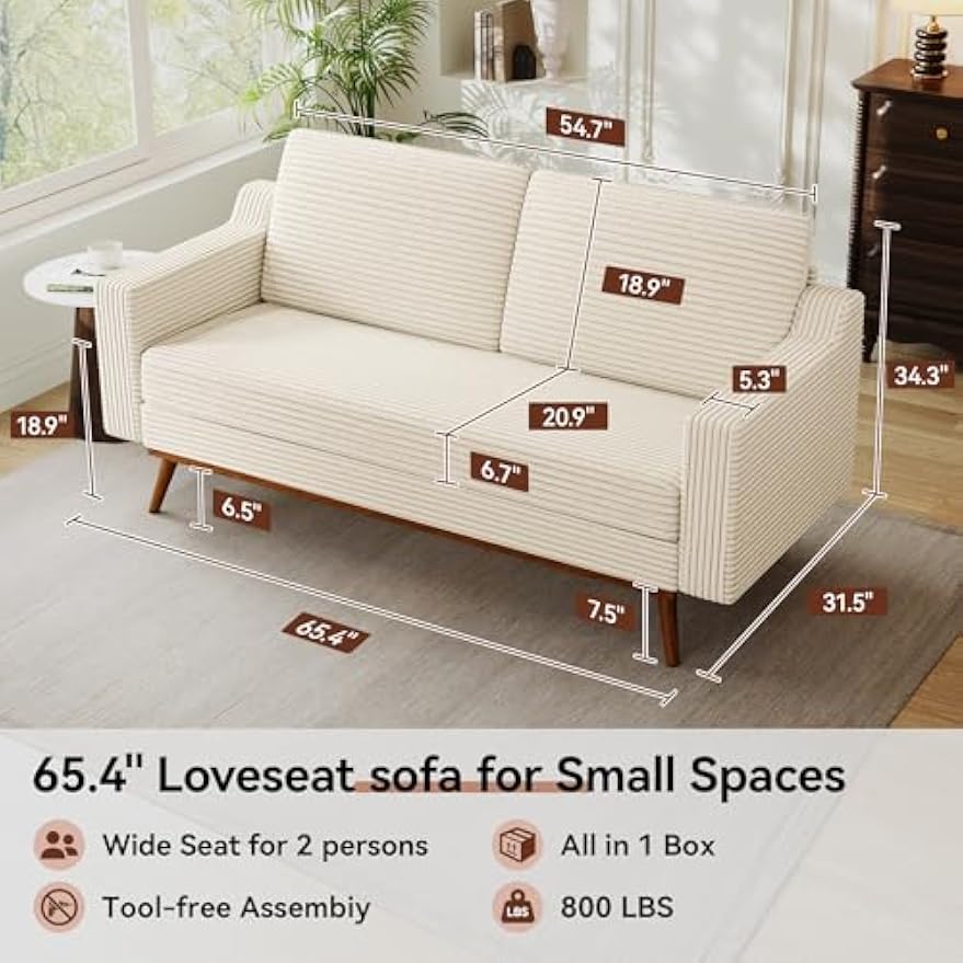 Mid‑Century Corduroy Loveseat Sofa