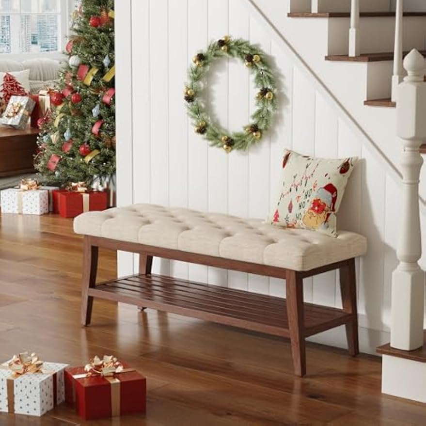 Linen Upholstered Storage Entryway Bench