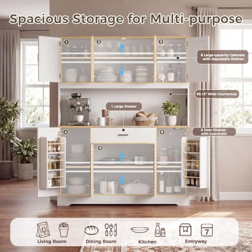Kitchen Pantry Hutch with Charging Station
