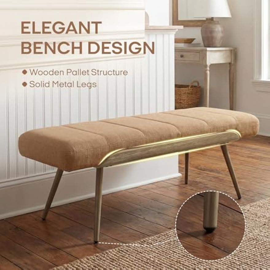 Mid‑Century Upholstered Accent Bench