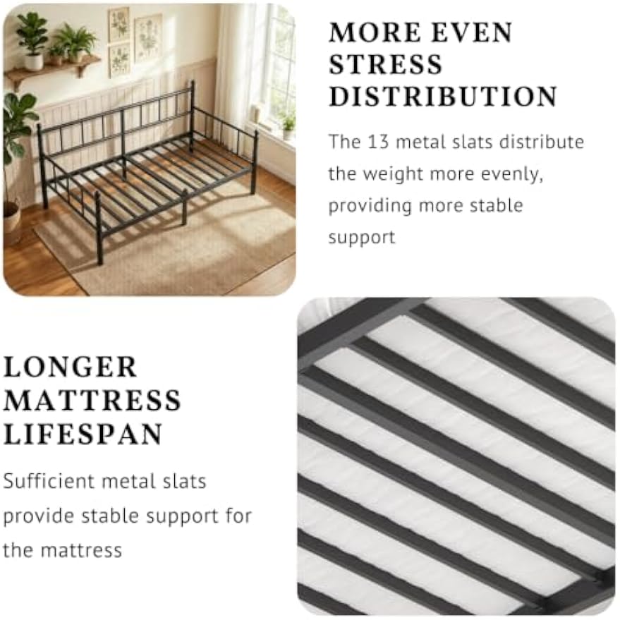 Classic Twin Metal Daybed Frame with Headboard