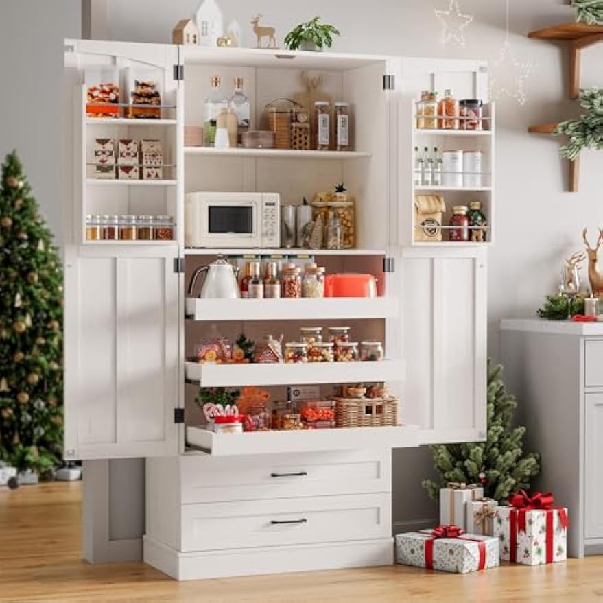 71" Farmhouse Freestanding Kitchen Pantry Storage Cabinet