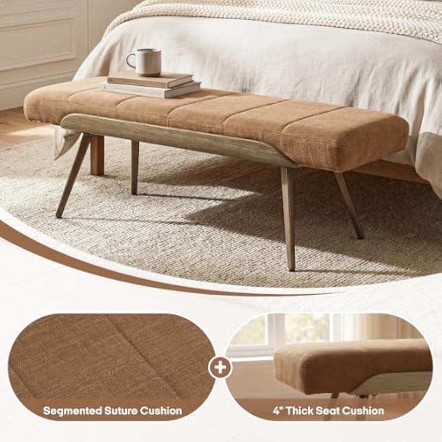 Mid‑Century Upholstered Accent Bench