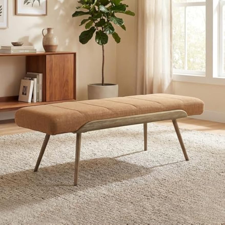 Mid‑Century Upholstered Accent Bench