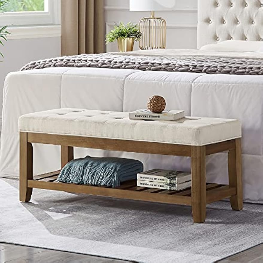 Tufted Linen Ottoman Storage Bench