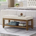 Tufted Linen Ottoman Storage Bench