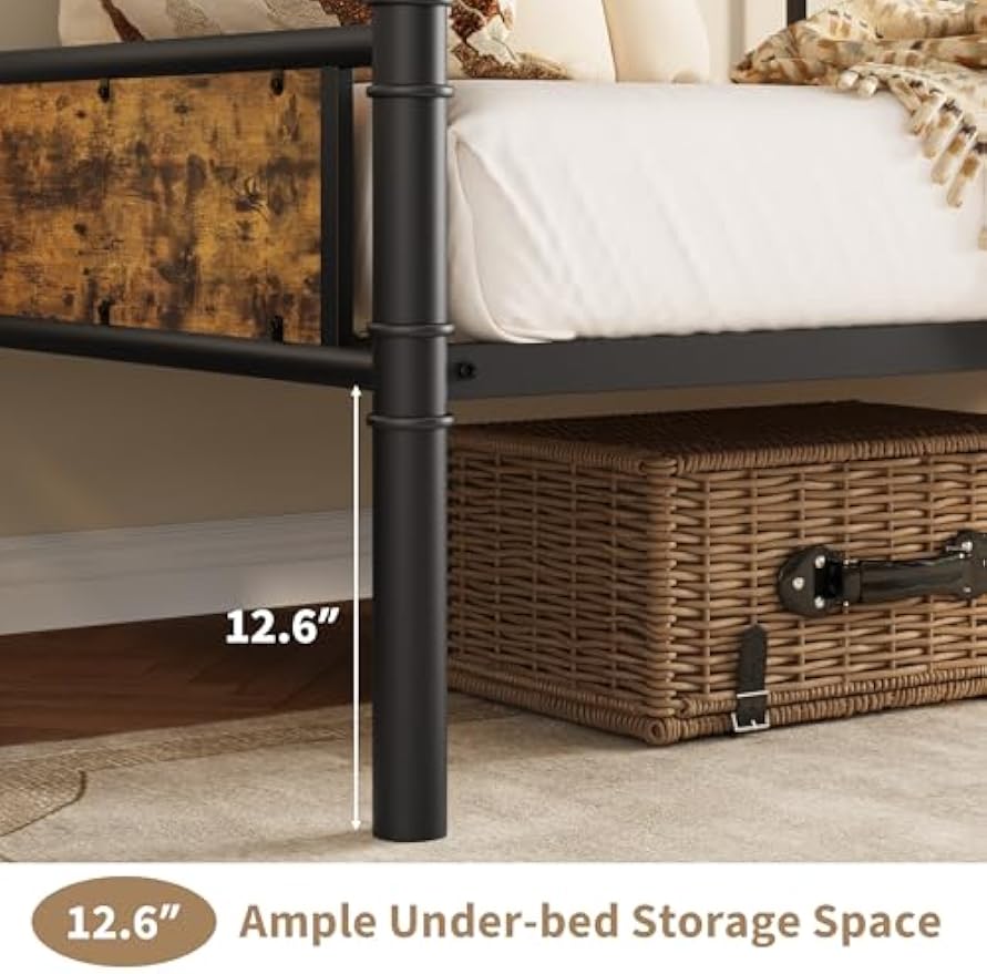 Metal Full‑Size Daybed Frame with Wooden Headboard